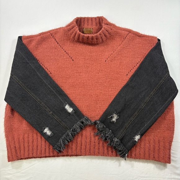 POL Women’s Oversized Denim Drop Sleeve Cropped Sweater | Size M - Picture 2 of 12